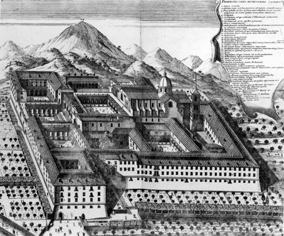 Letecký pohled na Monte Cassino, Itálie rytina) od European School