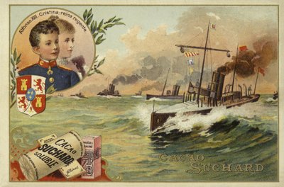 Alfonso XIII ze Španělska a jeho matka, Maria Christina z Rakouska, španělsko-americká válka, 1898 od European School