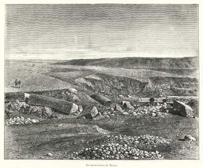 Archeologické vykopávky starověkého egyptského města Tanis (litho) od European School