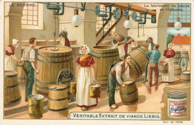 Máslo, Liebigova karta, počátek 20. století (chromo) od European School