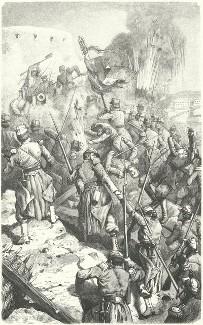 Dobytí pevnůstky Malakoff během obléhání Sevastopolu, 8. září 1855 (rytina) od European School