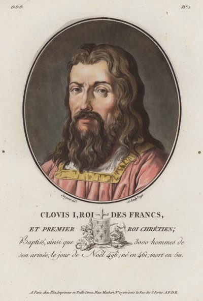 Clovis I., král Franků (barevná rytina) od European School