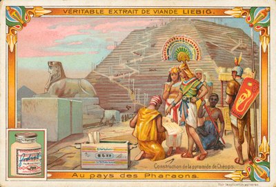 Stavba Cheopsovy pyramidy, Liebigova karta, počátek 20. století (chromo) od European School