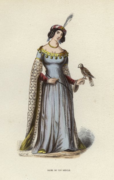Lady Of The 15th Century (barevná rytina) od European School