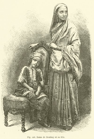 Lady of Bombay a její dcera (rytina) od European School