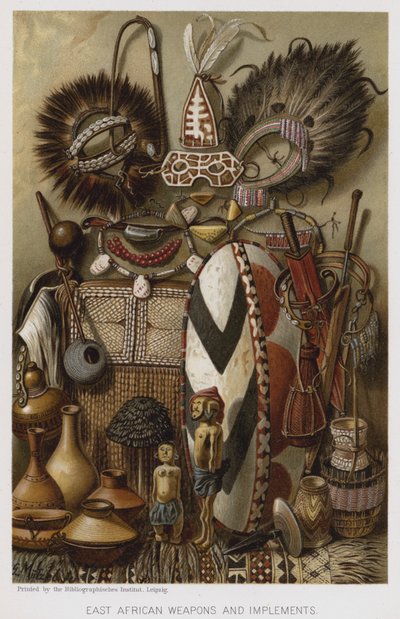 Východoafrické zbraně a nářadí (chromolitho) od European School