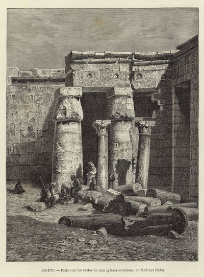 Egypt - nádvoří s pozůstatky křesťanského kostela v Medinet Habu od European School