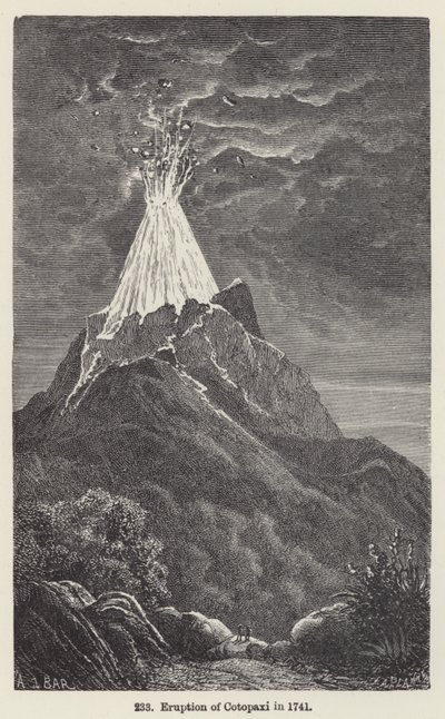 Erupce Cotopaxi v roce 1741 (rytina) od European School