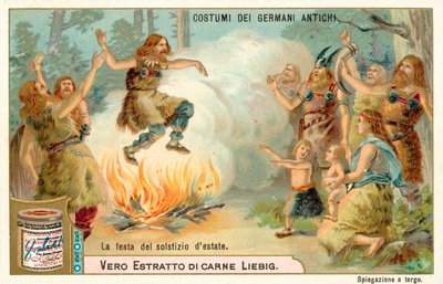 Festival letního slunovratu, starověké Německo (chromolitho) od European School