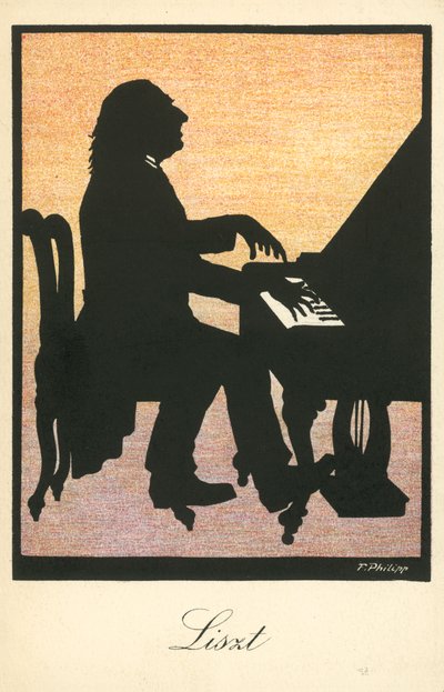 Franz Liszt, maďarský klavírista a skladatel (barevná litografie) od European School