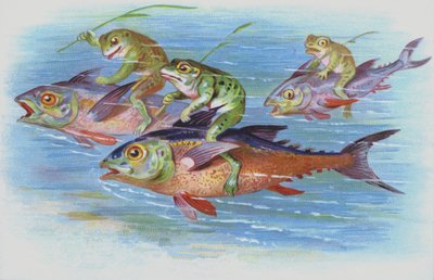 Žáby na koni (chromolitho) od European School