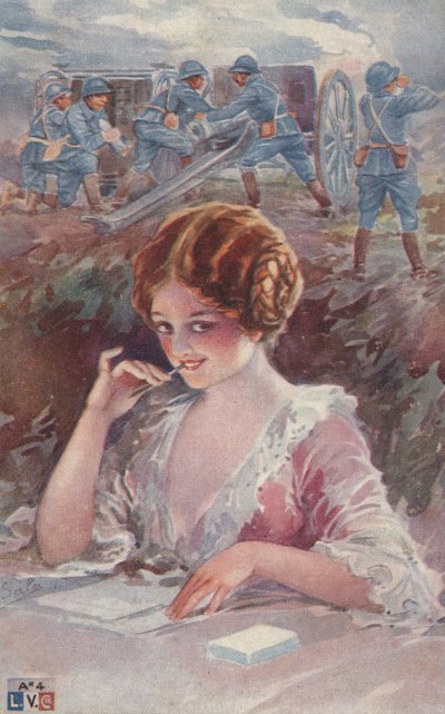 Dívka píšící vojákovi (barevná litografie) od European School