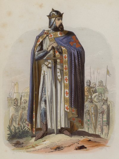 Godfrey z Bouillonu, franský vůdce první křížové výpravy a první vládce Jeruzalémského království (barevná rytina) od European School