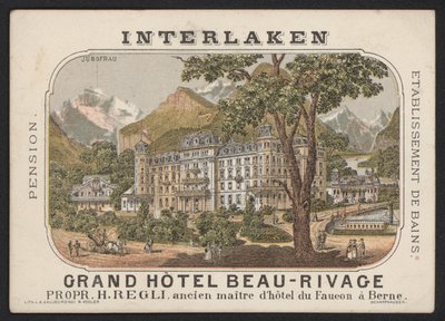 Grand Hotel Beau-Rivage, Interlaken (barevná rytina) od European School