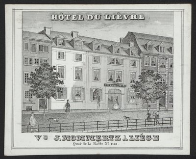 Hotel Du Lievre, J Mommertz, Lutych (rytina) od European School