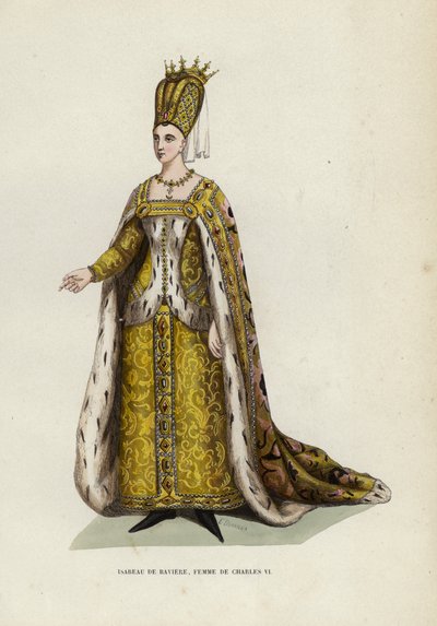 Isabeau De Baviere, manželka Karla VI. (barevná rytina) od European School