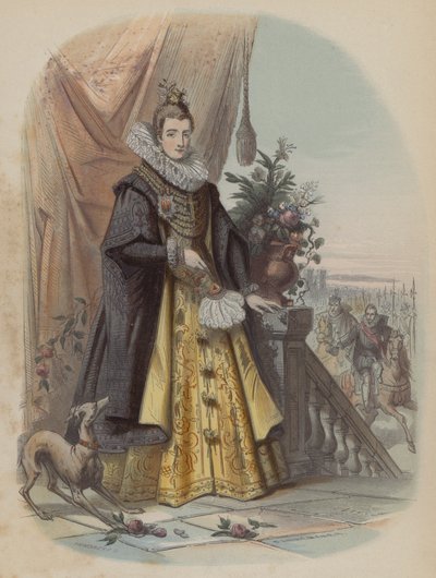 Isabella Clara Eugenia, panovník španělského Nizozemska (barevná rytina) od European School