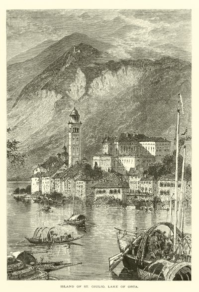 Ostrov St Giulio, jezero Orta (rytina) od European School