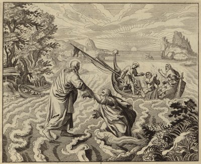 Ježíš Kristus kráčí po Galilejském jezeře (rytina) od European School