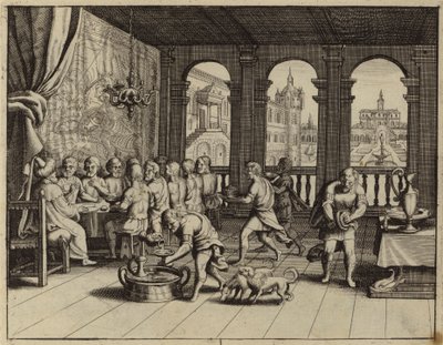 Josef sloužící hostinu svým bratrům v Egyptě (rytina) od European School