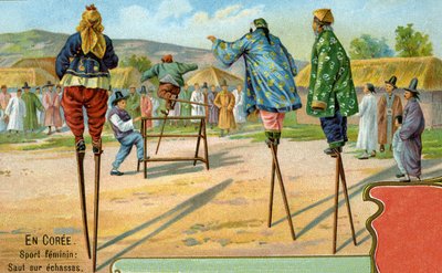 Korejské ženy na chůdách hrající hru ve skákání přes překážky, 1904 od European School