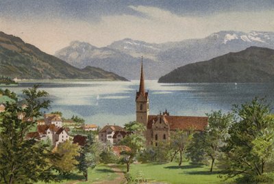 Lucernské jezero: Weggis (barevná litografie) od European School