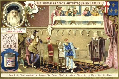 Leonardo da Vinci ukazuje svou fresku Poslední večeře Ludovicu Sforzovi, vévodovi z Milána od European School