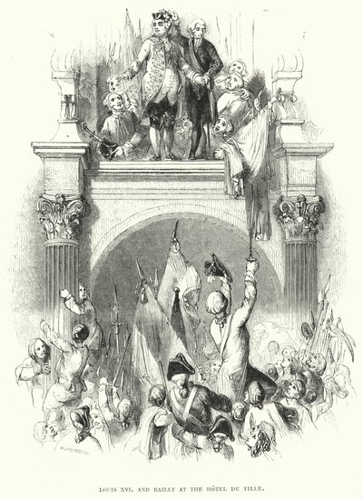 Louis XVI a Bailly v Hotel de Ville (rytina) od European School