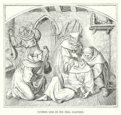 Luther leží ve své cele omdlévá (rytina) od European School