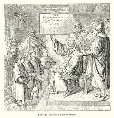 Luther na návštěvě škol (rytina) od European School
