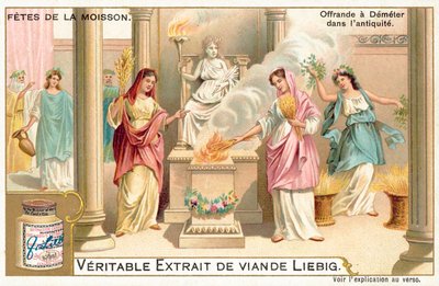 Přinášet oběti Demeter ve starověkém Řecku (chromolitho) od European School