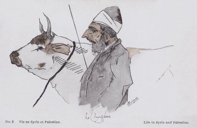 Člověk a dobytek, život v Sýrii a Palestině (barevná litografie) od European School