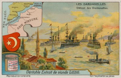 Mapa, hřeben a pohled na úžinu Dardanely od European School