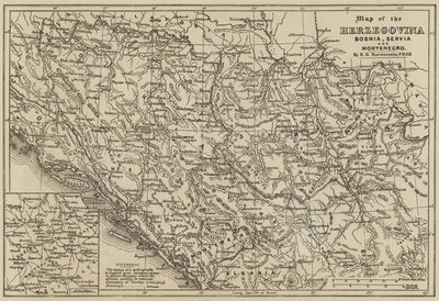 Mapa Hercegoviny, Bosny, Servie a Černé Hory (rytina) od European School