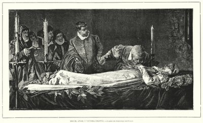 Michelangelo uctívá mrtvé tělo Vittorie Colonny (litografie) od European School