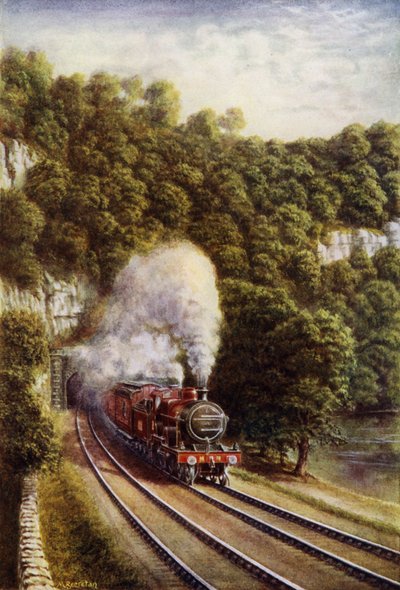 Skotský expresní vlak Midland na Midland Railway projíždějící Yorkshire Dales (barva litho) od European School