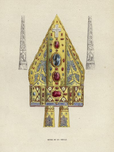 Mitre z 15. století (barevná rytina) od European School
