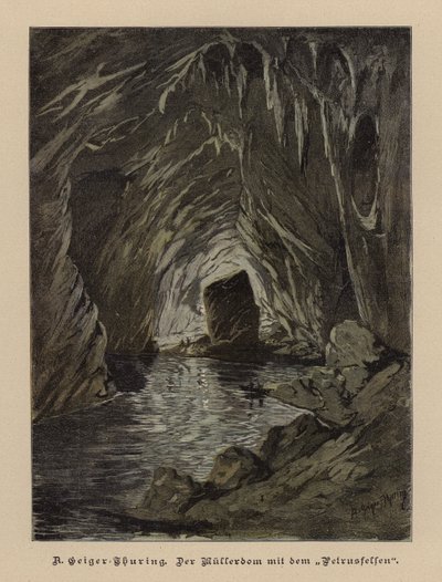 Mullerdom a Petrusfelsen (Mullerův sál a Svatopetrská skála), jeskyně Skokjan, Slovinsko (barevná rytina) od European School