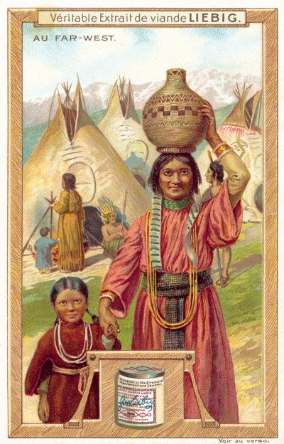 Indiánská vesnice (chromolitho) od European School