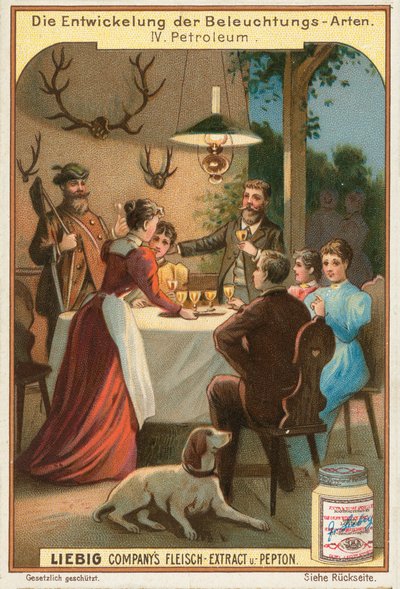 Olejová lampa, Liebigova karta, počátek 20. století (chromo) od European School