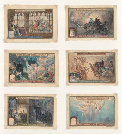 Originální předloha pro sadu karet Liebig: Berlioz, Faust (kvaš na papíře) od European School