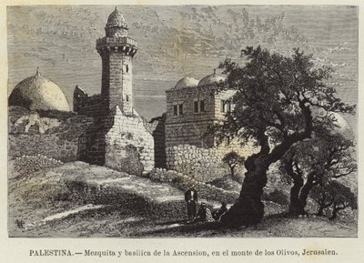 Palestina, mešita a bazilika Nanebevstoupení Páně, na Olivové hoře, Jeruzalém od European School