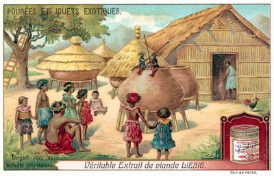 Polynéské děti sledující loutkové představení (chromolitho) od European School