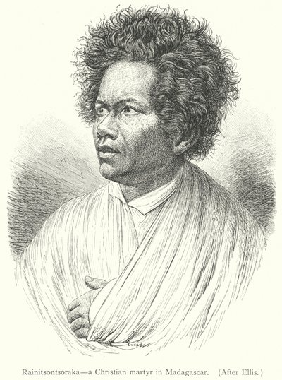 Rainitsontsoraka, křesťanský mučedník na Madagaskaru (rytina) od European School