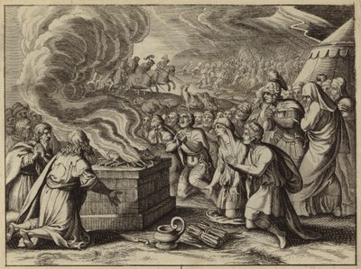 Samuel a Izraelité vyznávající své hříchy Bohu v Micpě, než porazí Pelištejce (rytina) od European School