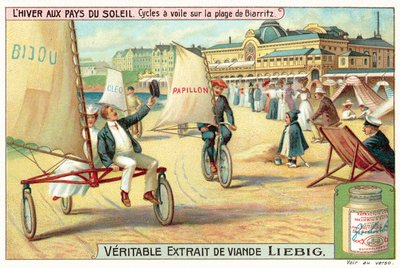 Jachting na písku na pláži v Biarritz (chromolitho) od European School