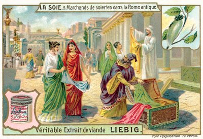 Obchodníci s hedvábím ve starověkém Římě (chromolitho) od European School