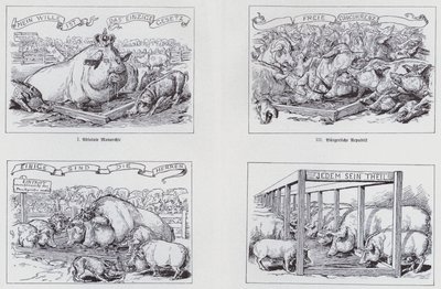 Socialistická karikatura z roku 1895 o různých formách vlády (litho) od European School