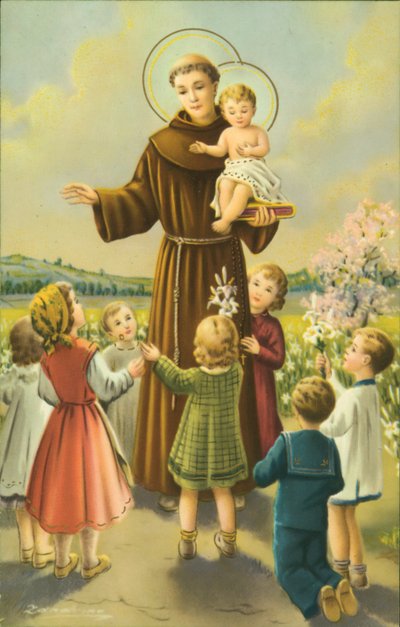 Svatý František z Assisi s Ježíškem a dětmi (barevná litografie) od European School