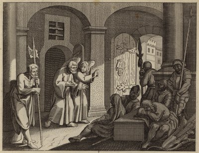 Svatý Petr vysvobozen z vězení andělem (rytina) od European School